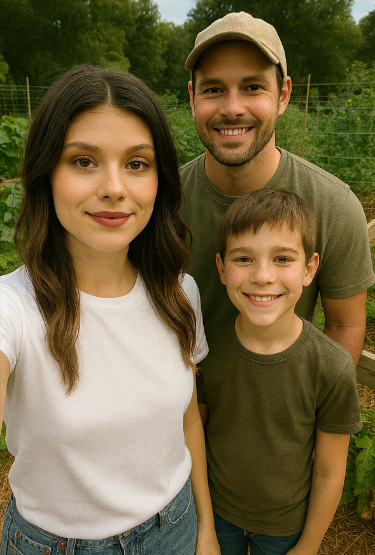 Christina the Homesteading Wife with her husband Josh and son Ethan.